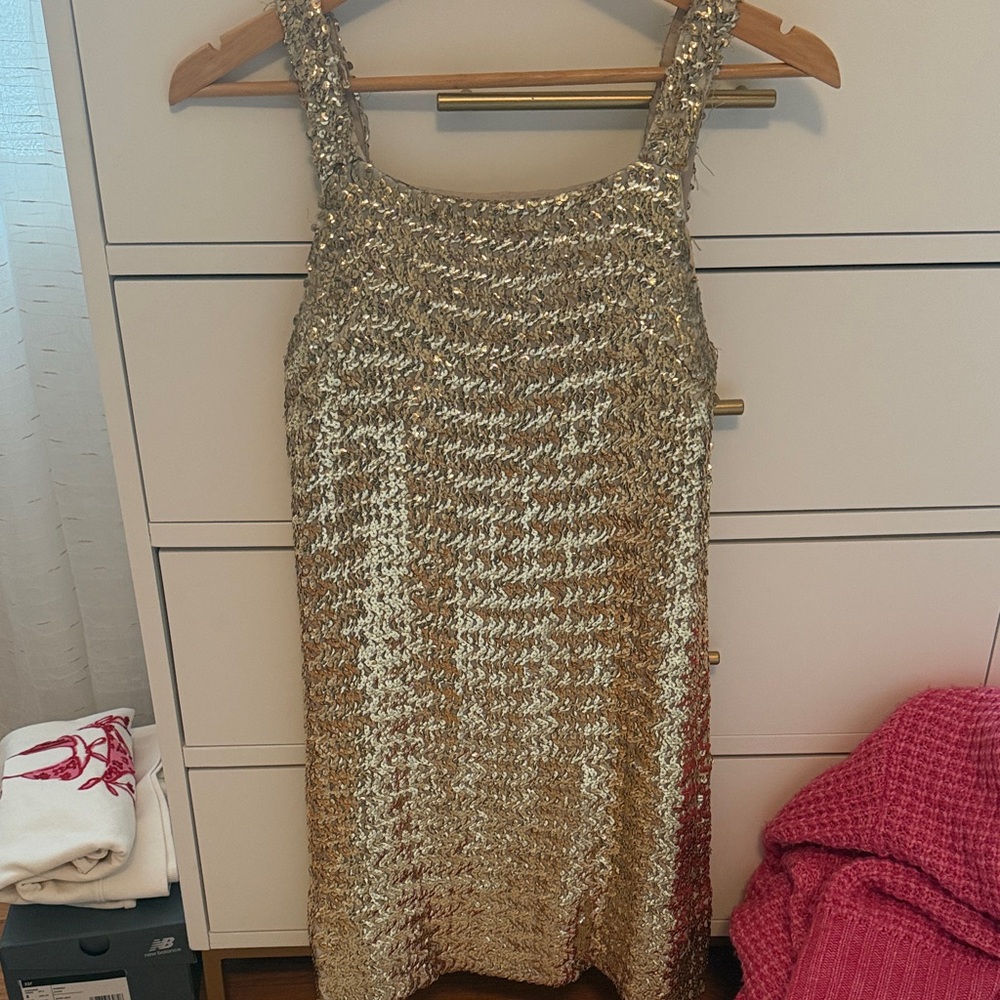 Gold Sequin Strap Dress